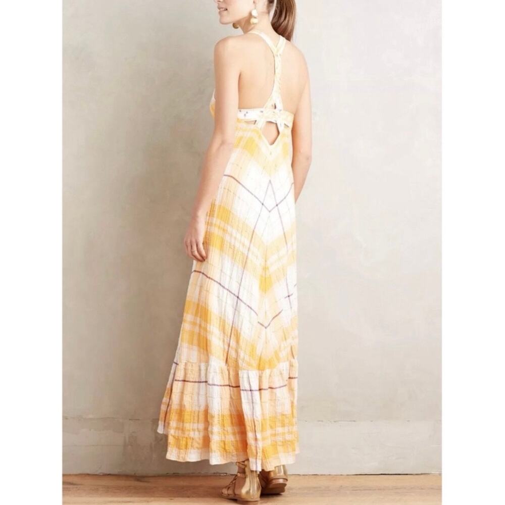 Holding Horses Anthropologie Yellow Plaid Clementine Maxi Dress Medium - Picture 4 of 9
